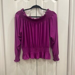 Lauren Ralph Lauren purple smocked ruffle blouse L